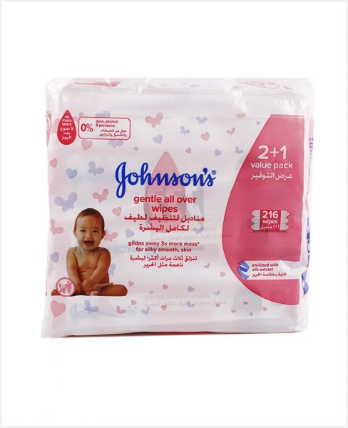 JOHNSON'S GENTLE ALL OVER BABY WIPES 72'SX2PCS+1FREE (216'S)