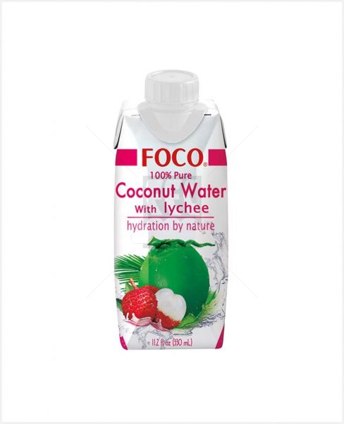 FOCO 100% PURE COCONUT WATER WITH LYCHEE 330ML
