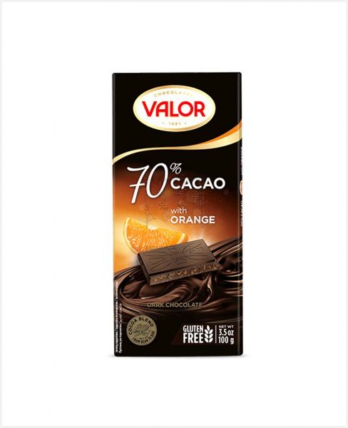 VALOR DARK CHOCOLATE 70% COCOA WITH ORANGE 100GM