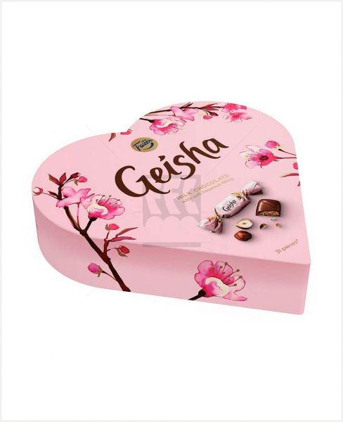 FAZER GEISHA HEART MILK CHOCOLATES W/HAZELNUT FILLING 22PCS 225GM