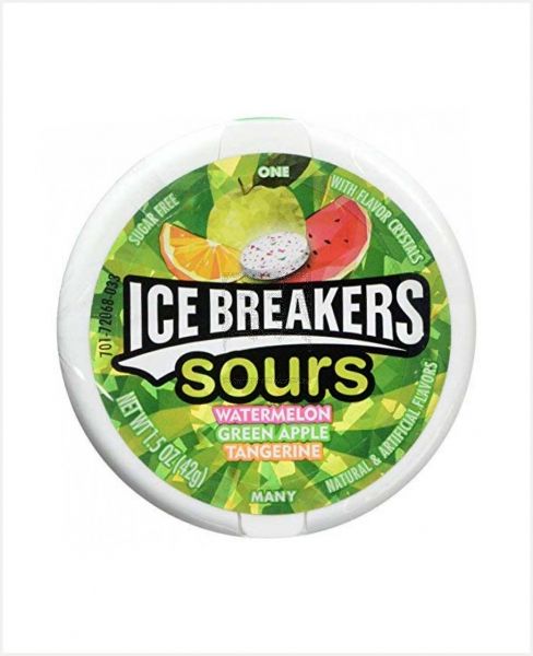 ICE BREAKERS SOURS WATERMELON GREEN APPLE CANDY 42GM