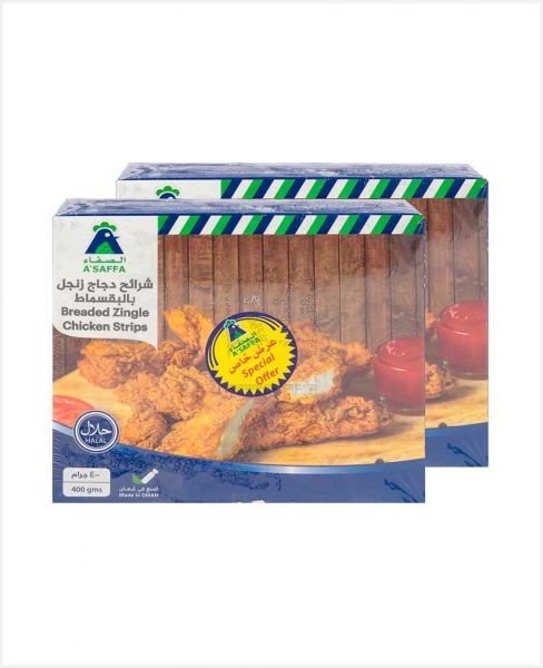 A'SAFFA BREADED ZINGLE CHICKEN STRIPS 400GM 2PCS S/OFFER