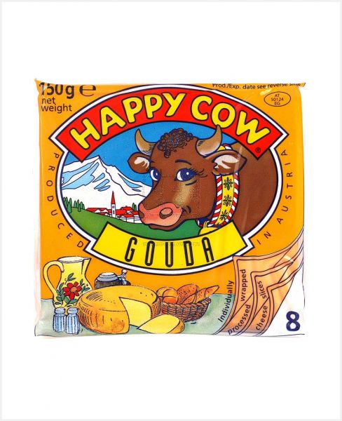 HAPPY COW GOUDA SLICE CHEESE 8'S 150GM
