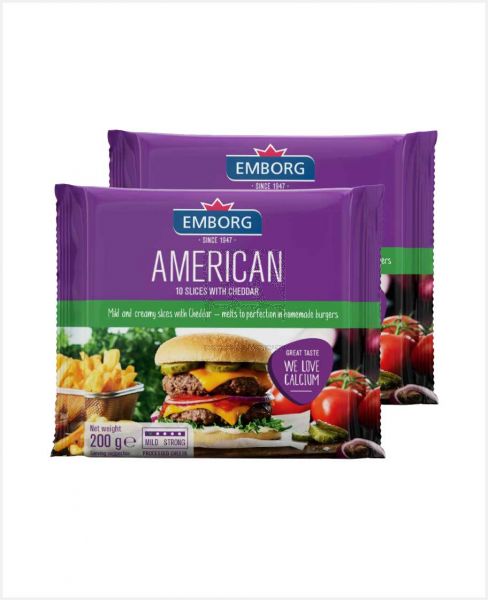 EMBORG AMERICAN CHEDDAR SLICES CHEESE 10PCS 2X200GM