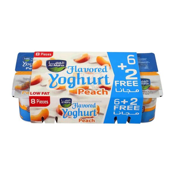 AL MAHA LOW FAT YOGHURT PEACH FLAVORED (6+2 FREE) 100GM