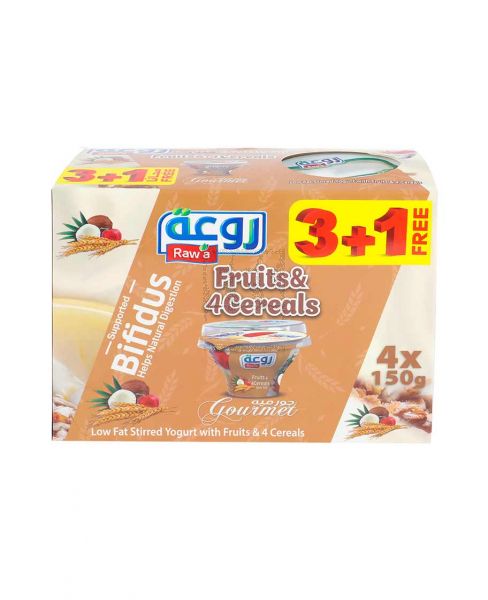 RAWA LF 4 CEREALS YOGHURT WITH FRUITS 150GM 3+1 FREE