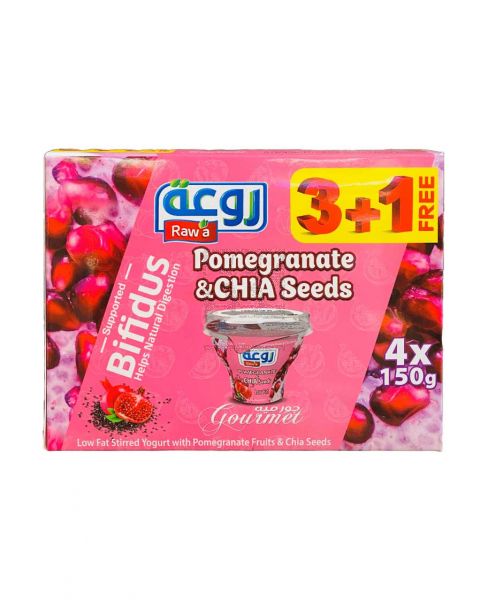RAWA FRUIT YOGHURT POMEGRANATE & CHIA SEEDS 150GM 3+1FREE