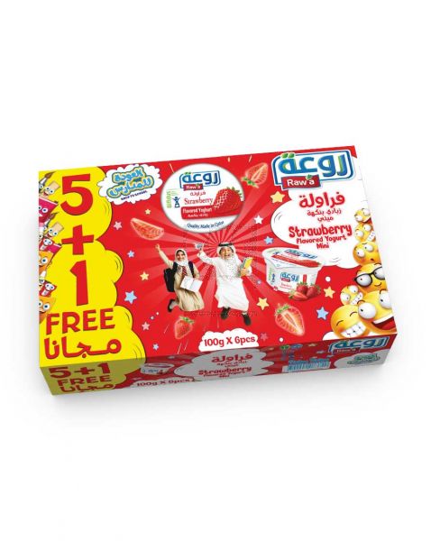 RAWA FLAVORED YOGHURT STRAWBERRY LOW FAT 100GM 5+1 FREE