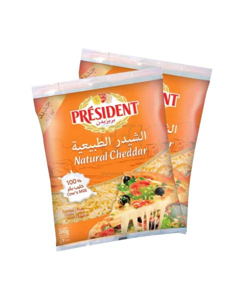 PRESIDENT NATURAL SHREDDED CHEDDAR CHEESE 2X200GM PROMO