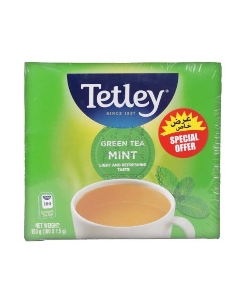 TETLEY DRAWSTRING MINT GREEN TEA 100X1.5GM (150GM) @ S/OFFER