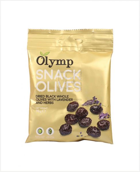 OLYMP SNACK OLIVES DRIED BLACK WITH LAVENDER & HERBS 70GM