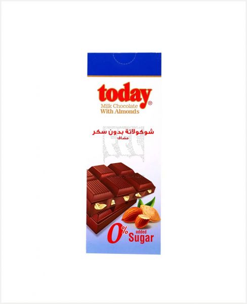 TODAY MILK CHOCOLATE WITH ALMONDS NO SUGAR ADDED 65GM