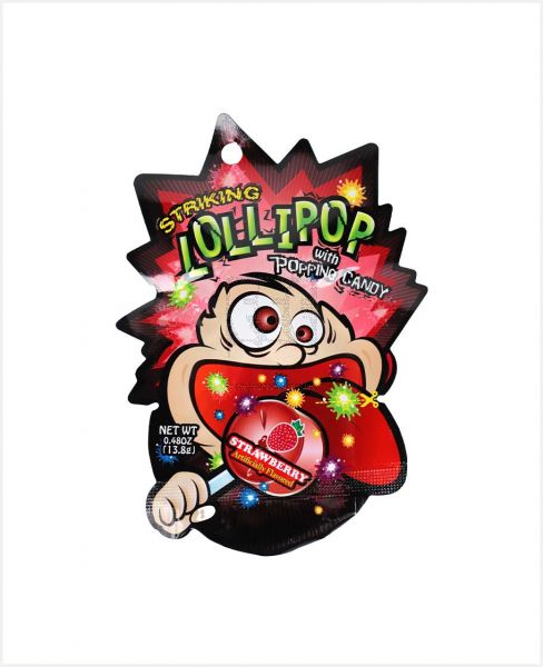 STRIKING LOLLIPOP WITH POPPING CANDY STRAWBERRY FLAVR 13.8GM