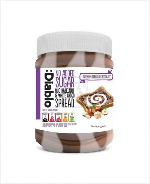 DIABLO NO ADDED SUGAR DUO HAZELNUT WHITE CHOCO SPREAD 350GM