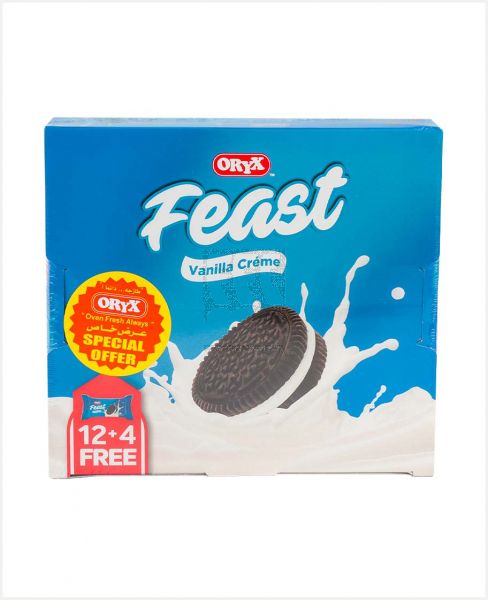 ORYX FEAST VANILLA CREAM BISCUITS 32GM 12+4FREE