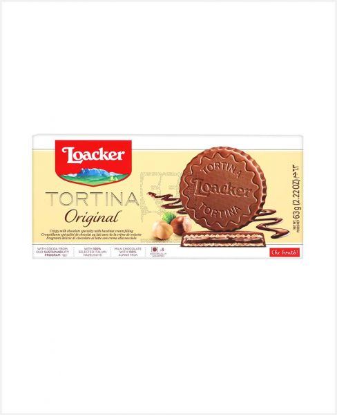 LOACKER TORTINA ORIGINAL MILK CHOCOLATE W/HAZELNUT CREAM 63GM