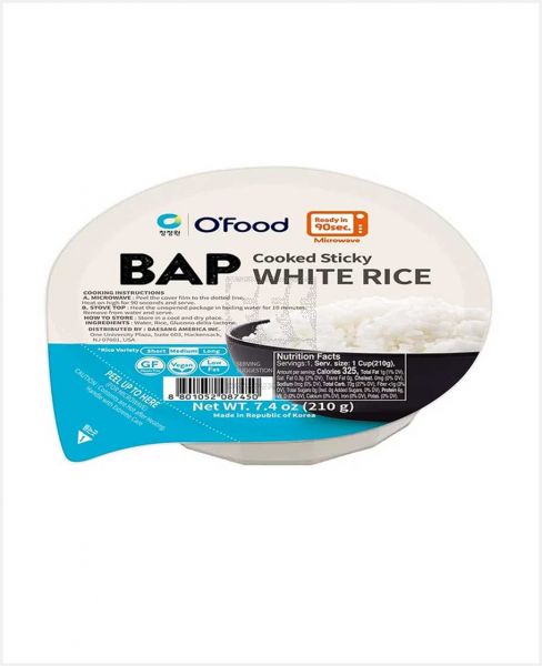 O'FOOD BAP COOKED STICKY WHITE RICE 210GM