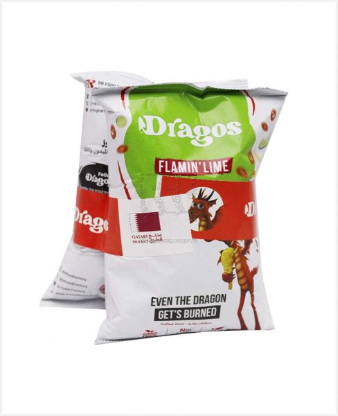 DRAGOS PUFFED CORN FLAMIN LIME FLAVOR 2X100GM PROMO