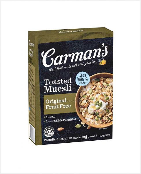 CARMAN'S TOASTED MUESLI ORIGINAL FRUIT FREE 500GM