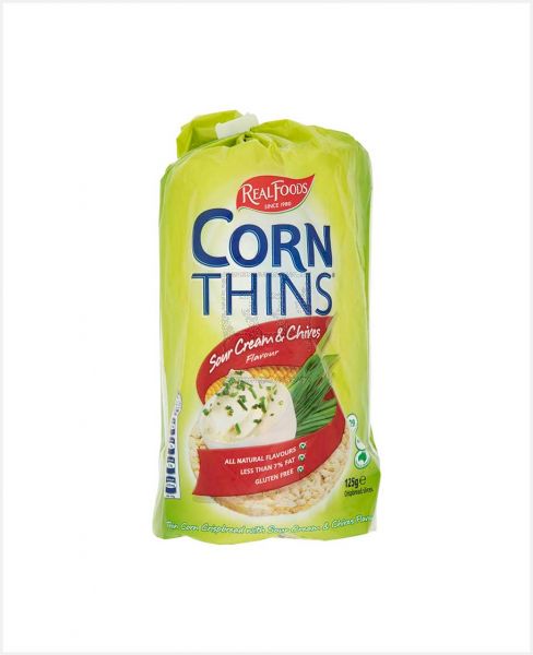REAL FOODS CORN THINS SOUR CREAM & CHIVES FLAVOUR 125GM
