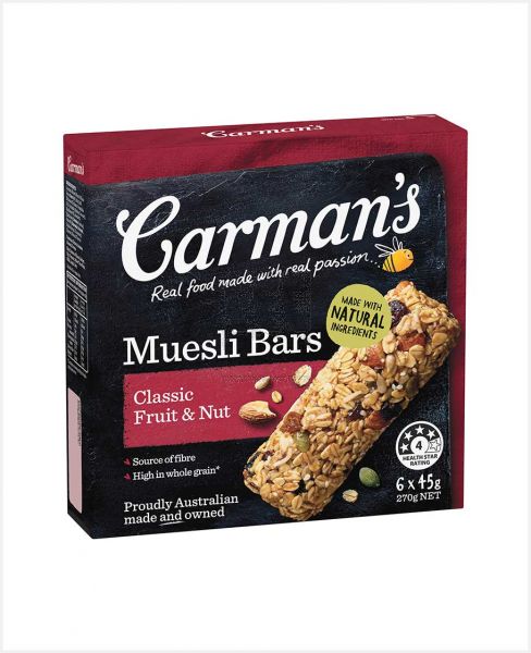CARMAN'S CLASSIC FRUIT & NUT MUESLI BARS (6X45GM) 270GM
