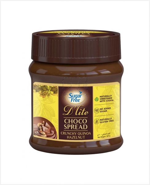 SUGAR FREE D’LITE CHOCO SPREAD CRUNCHY QUINOA HAZELNUT 300GM