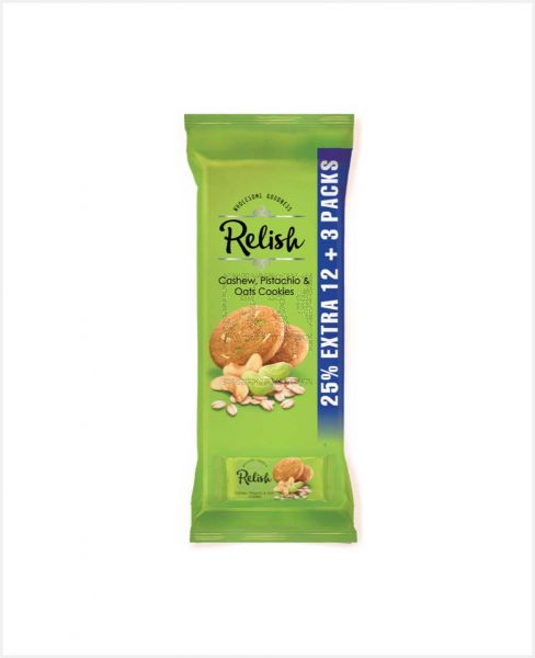 RELISH CASHEW PISTACHIO & OATS COOKIES 42GM 12+3FREE