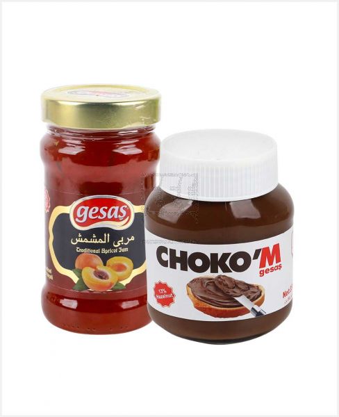 GESAS TRADITIONAL APRICOT JAM 380GM+CHOKO'M HAZELNUT COCOA CREAM 350GM