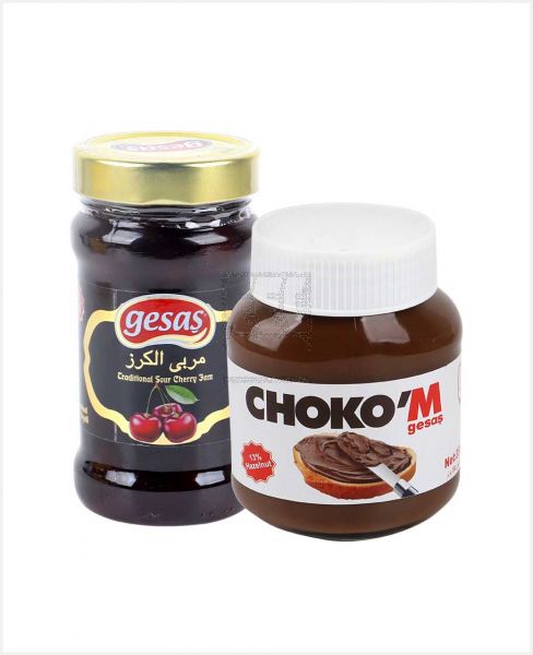 GESAS TRADITIONAL SOUR CHERRY JAM 380GM+CHOKO'M HAZELNUT COCOA CREAM 350GM