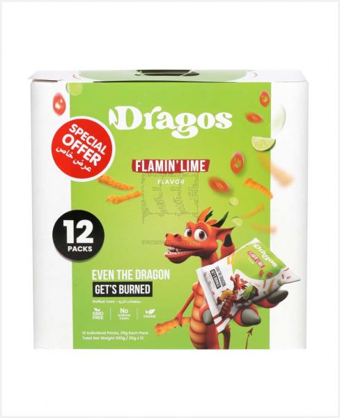 DRAGOS PUFFED CORN FLAMIN LIME FLAVOR 12X25GM