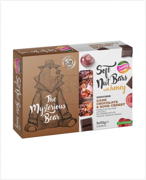 JANNIS SOFT NUT BARS WITH HONEY HIGH FIBER DARK CHOCOLATE & SOUR CHERRY 3X30GM (90GM)