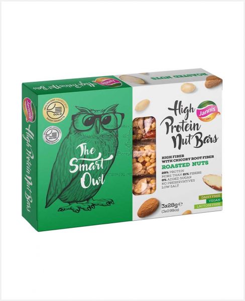 JANNIS HIGH PROTEIN NUT BARS HIGH FIBER WITH CHICORY ROOT FIBER ROASTED NUTS 3X28GM (84GM)