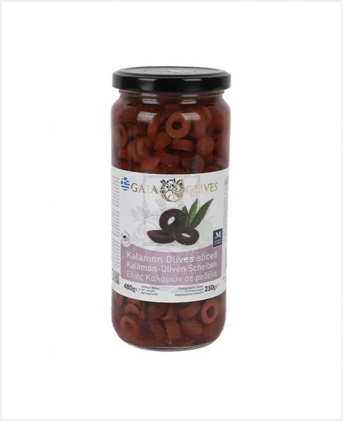 GAIA OLIVES KALAMON OLIVES SLICED 480GM