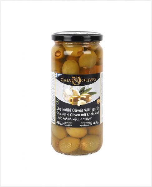 GAIA OLIVES CHALKIDIKI OLIVES WITH GARLIC 480GM