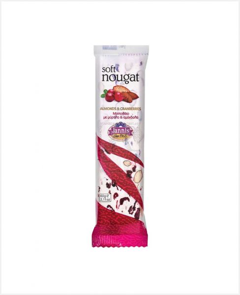 JANNIS SOFT NOUGAT ALMONDS & CRANBERRIES 60GM