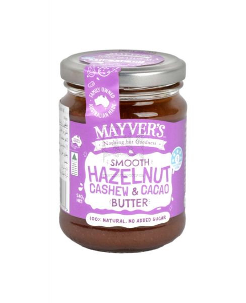 MAYVER'S SMOOTH HAZELNUT CASHEW & CACAO BUTTER 240GM