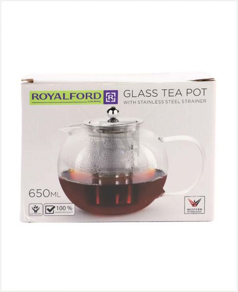 ROYALFORD GLASS TEA POT WITH S/STEEL STRAINER 650ML #RF8265