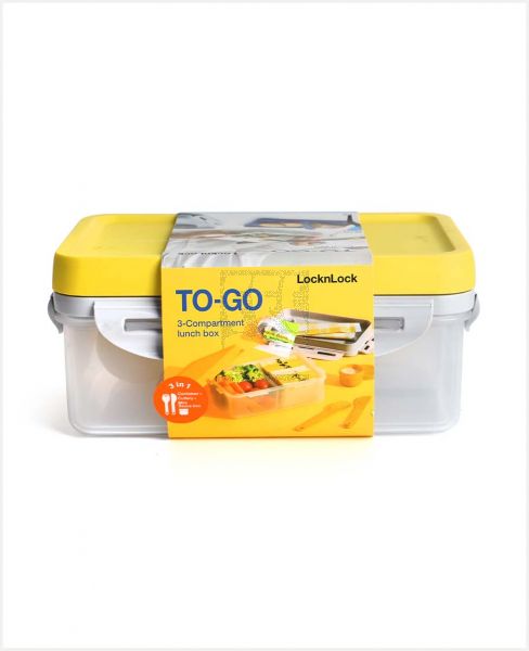 LOCK & LOCK TO-GO 3-COMPARTMENT LUNCH BOX YELLOW HPL817L