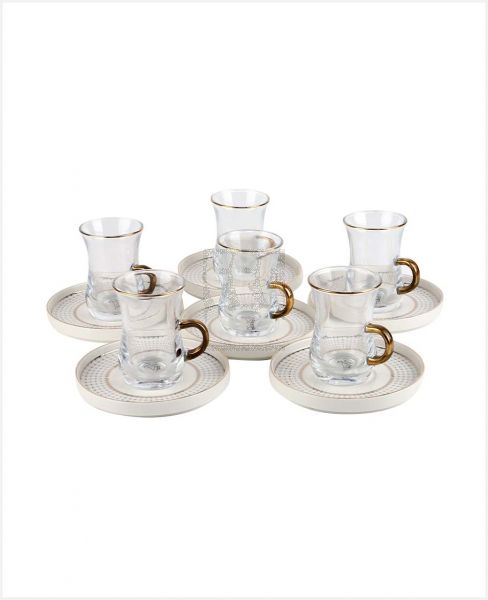 DALLAH ADDAR R3D1 GLASS CUP AND SAUCER 6/6  HME 10331/2/3
