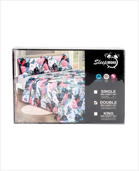 SLEEPMORE BED SHEET POLY DOUBLE WITH 2 PILLOW CASE 205X240CM