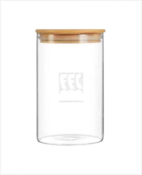 1CHASE BOROSILICATE GLASS STORAGE JAR WITH BAMBOO LID 750ML 1CH-SJRND-750-1PS