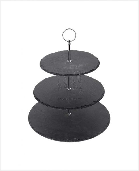 1CHASE 3-TIER SLATE CAKE STAND WITH CHROME CARRY LOOP 1CH-183-SLT-CSTND-3TR-1PS