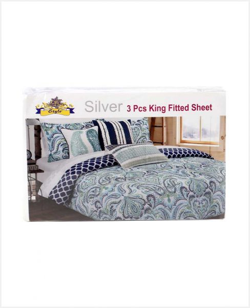 STYLE SILVER FITTED SHEET KING 3PCS SET HO03065