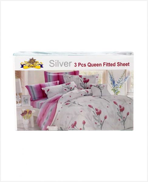 STYLE SILVER FITTED SHEET QUEEN 3PCS SET HO03064