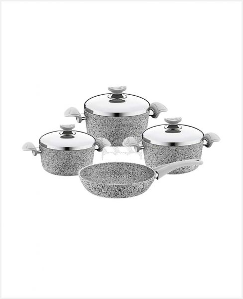 OMS GRANITE 7PCS COOKING SET POTS(28+24+20CM) + FRYPAN 24CM WITH SS LID ASSORTED TOM020