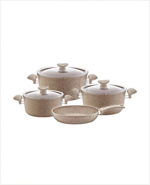 OMS GRANITE 7PCS COOKING SET POTS(28+24+20CM) + FRYPAN 24CM WITH GLASS LID ASSORTED TOM015 3107