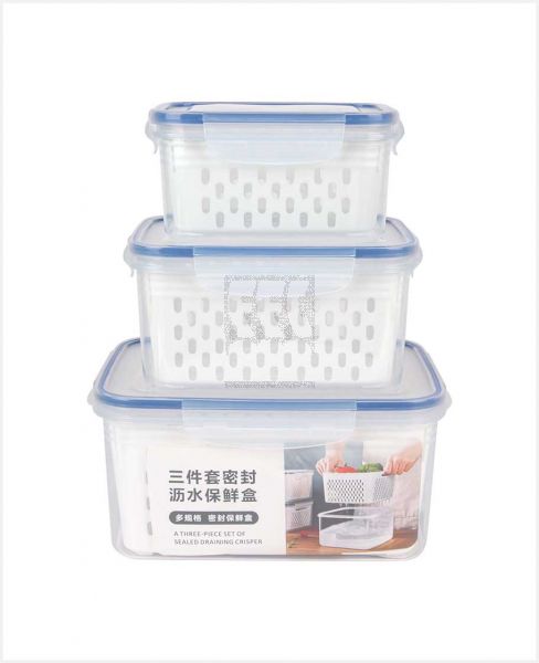 FOOD PLASTIC BOX WITH DRAIN 3PCS SET