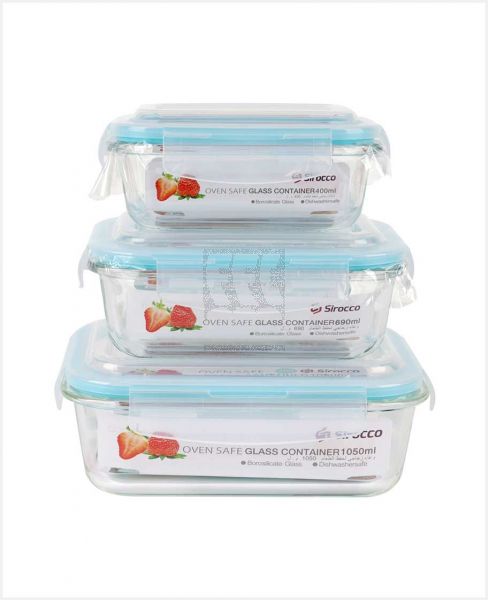 SIROCCO GLASS FOOD CONTAINER SET 1050ML+690ML+400ML