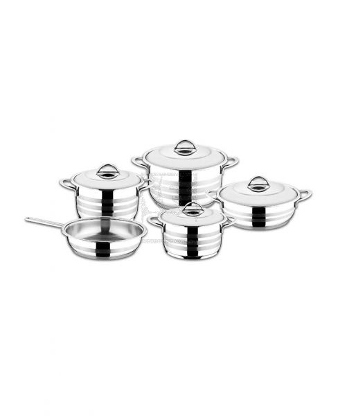 OMS STAINLESS STEEL COOKWARE SET POTS (16+22+24)+ LOW POT 24CM + FRYPAN 24CM TOM044