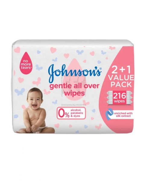 JOHNSON'S EXTRA SENSITIVE BABY WIPES 56'S 2+1 FREE
